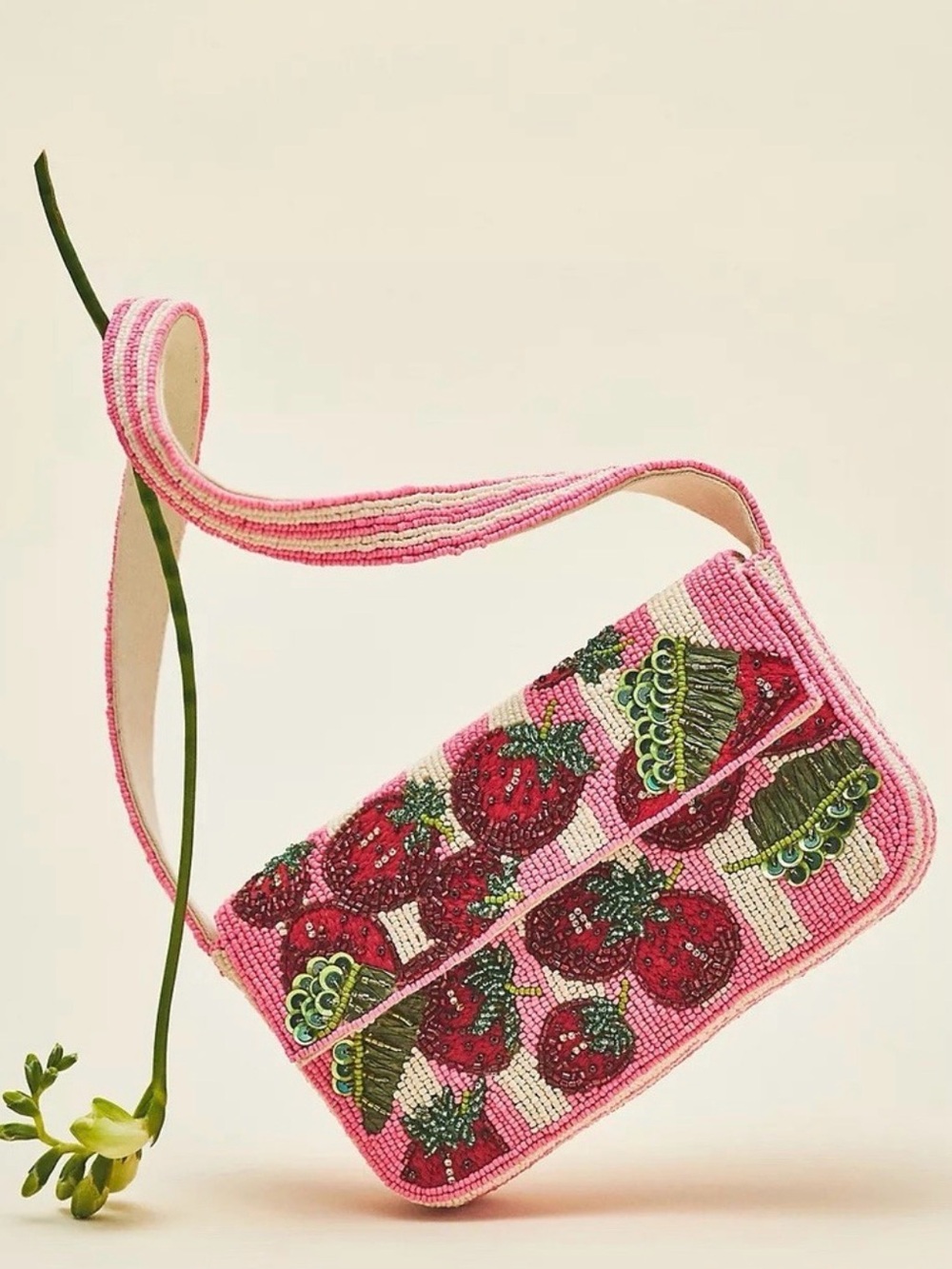 Maeve Pink Beaded Strawberry Crossbody Bag